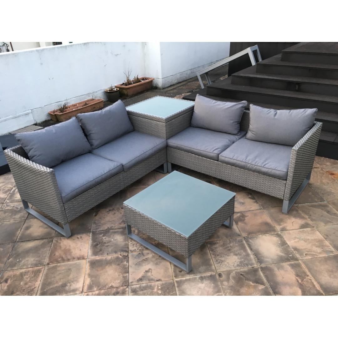 Synthetic Rattan Outdoor Sofa Set with Storage Box (Grey ...
