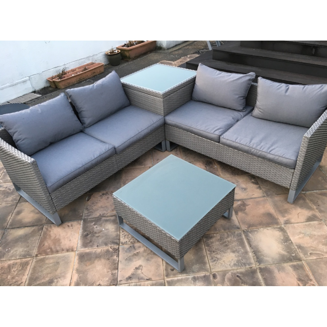 Synthetic Rattan Outdoor Sofa Set with Storage Box (Grey ...