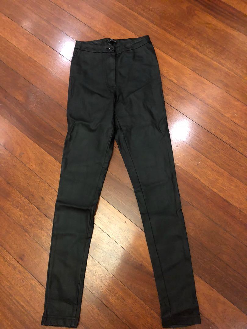 topshop black leather jeans