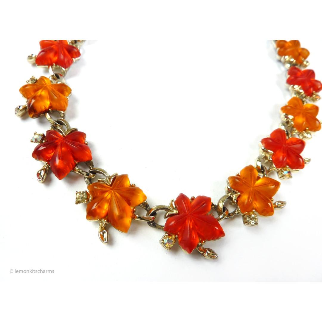 Vintage 1950s Thermoset Maple Leaf Necklace, nk711, Women's Fashion