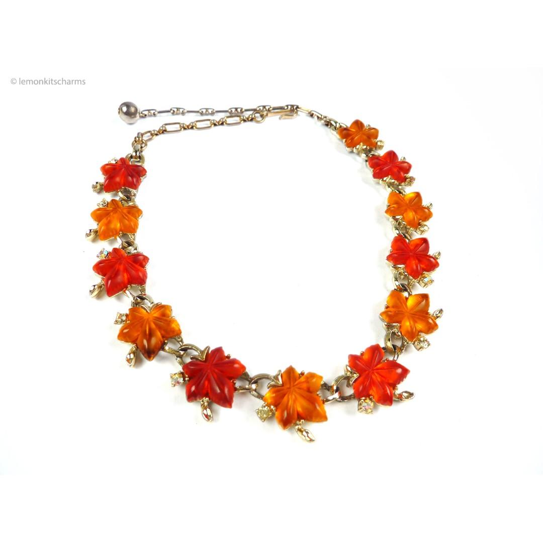 Vintage 1950s Thermoset Maple Leaf Necklace, nk711, Women's Fashion