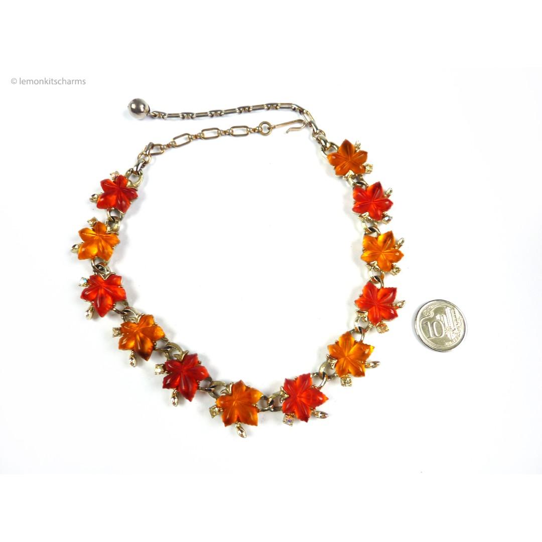 Vintage 1950s Thermoset Maple Leaf Necklace, nk711, Women's Fashion