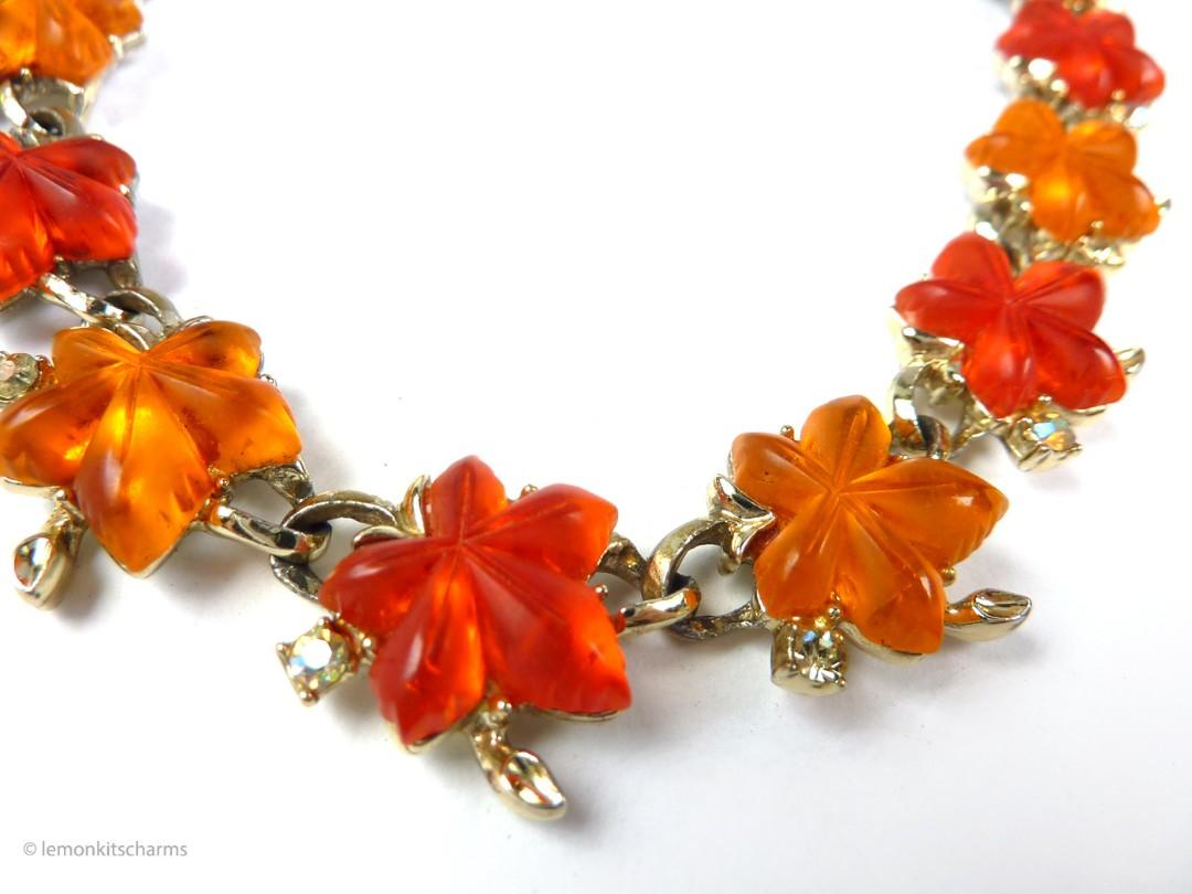 Vintage 1950s Thermoset Maple Leaf Necklace, nk711, Women's Fashion