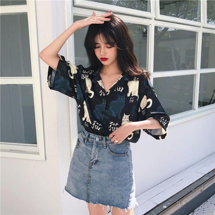 348 2 COLOURS white black ulzzang button up chiffon blouse
