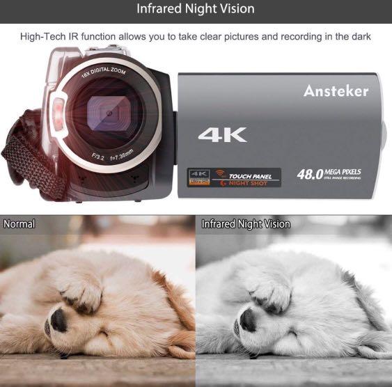 Anstaker Camera Ansteker 4K Ultra HD WIFI Video Camcorder, IR Night Vision, Microphone ...