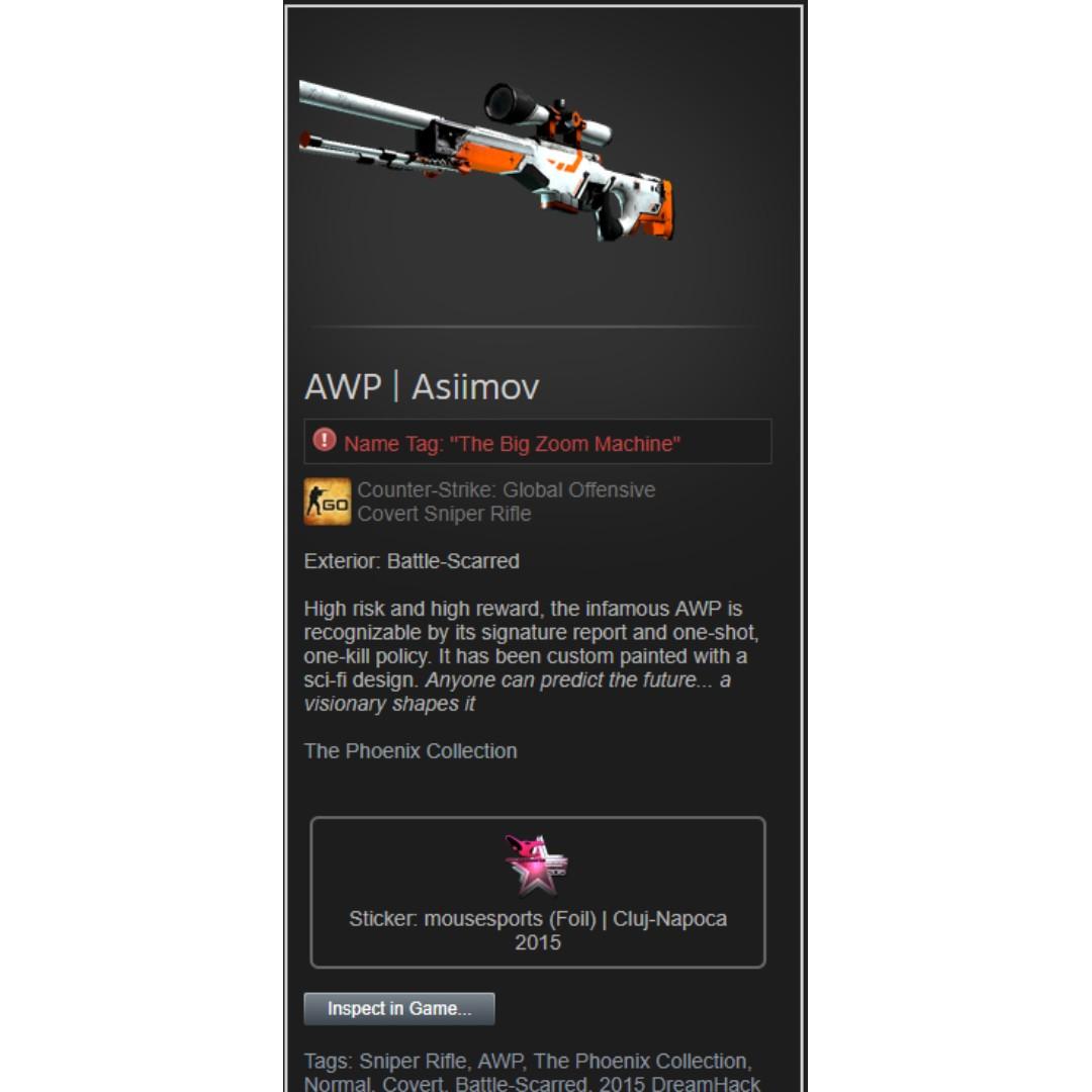 Awp Asiimov Csgo Cs Go Toys Games Video Gaming In Game Products On Carousell