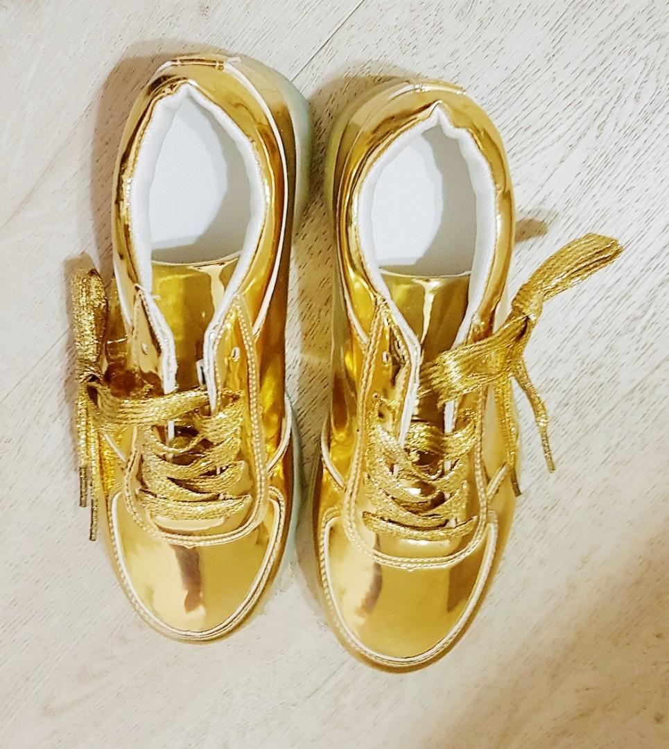 gold shoes with lights