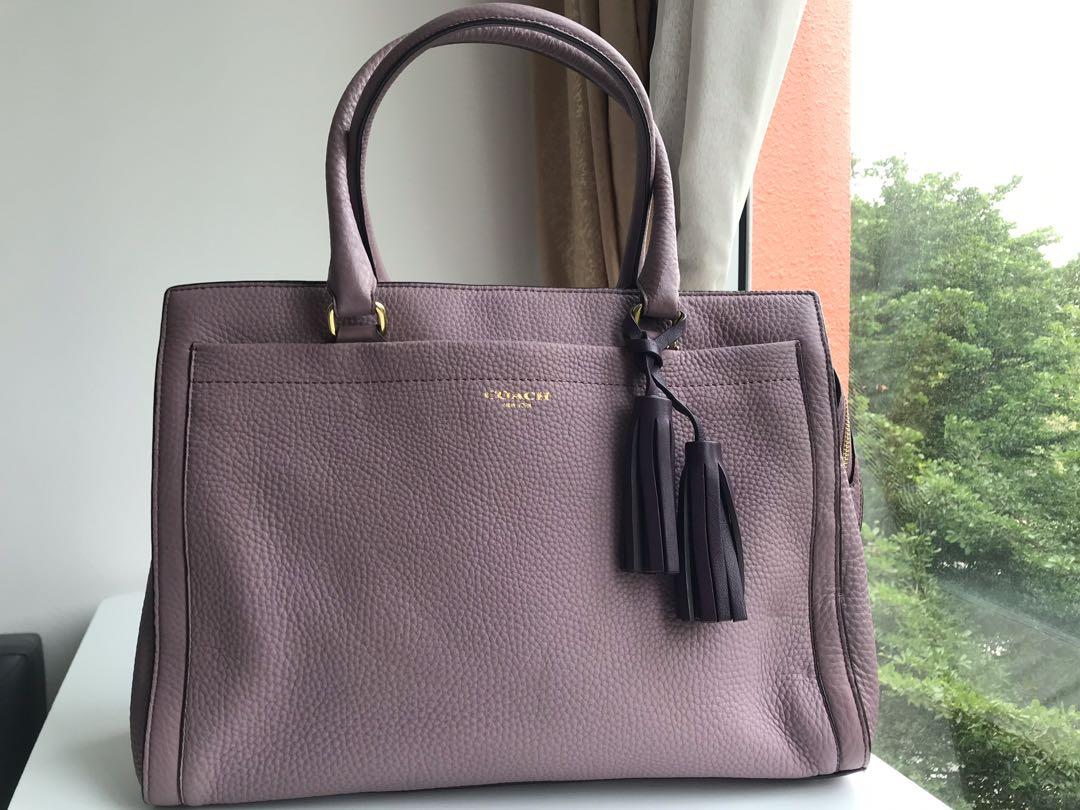 purple leather tote bag