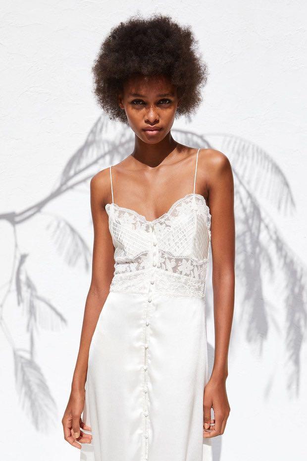 Zara Lace Camisole Lingerie Slip Dress in white, Women's Fashion