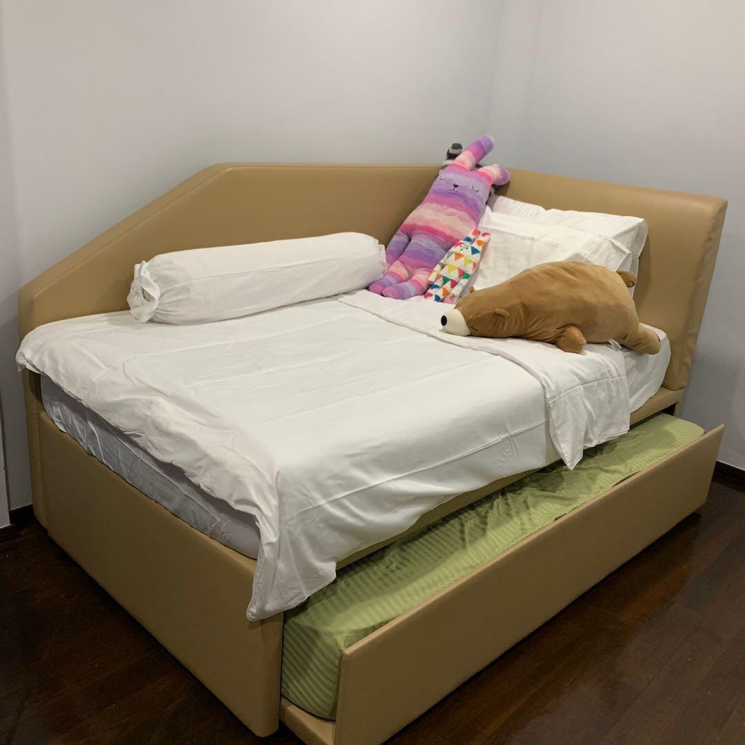 PRICE DROPPED MORE‼️ Super Single Pull Out Bed Frame in Tan, Furniture