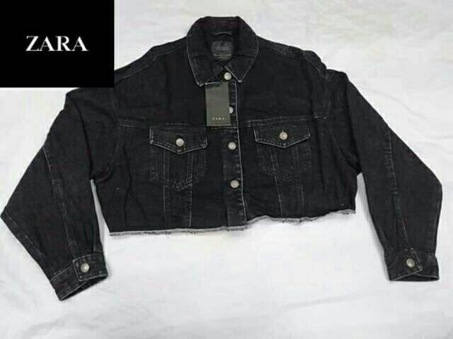 cropped black denim jacket zara