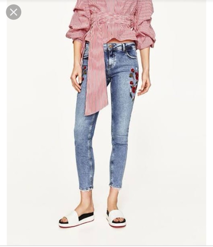zara floral embroidered jeans