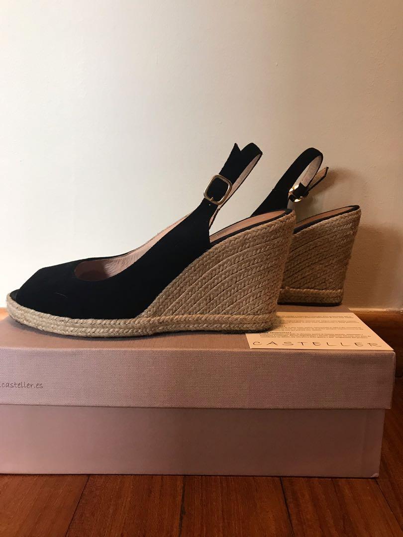 Black velvet wedge shoes sales