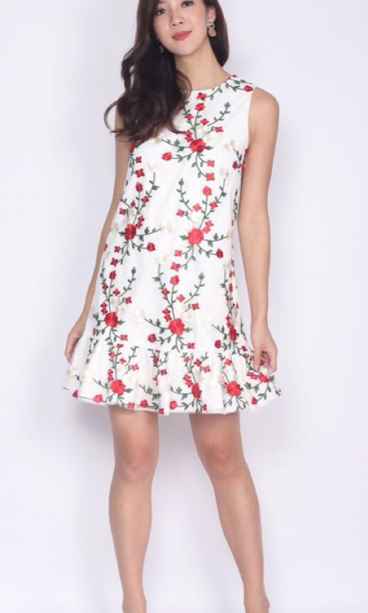 white and red flower dress