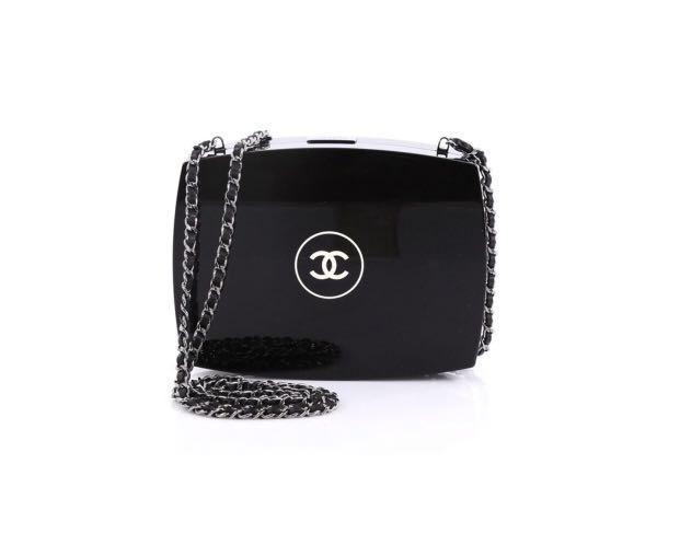 Chanel Limited Edition Compact Powder Minaudière in Ivory & Black  Plexiglass with Silver-Tone Metal Hardware
