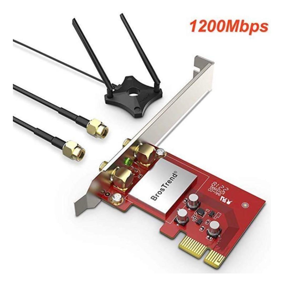 E2512)(E2512) BrosTrend 1200Mbps PCIe WiFi Card Adapter, 5GHz WiFi 867Mbps,  2.4GHz 300Mbps, with 2 X 5dBi External Antennas and Magnetic Base, PCI  Express Wireless Network, for Windows 10/8.1/7 Desktop PC, Gaming,  Electronics,