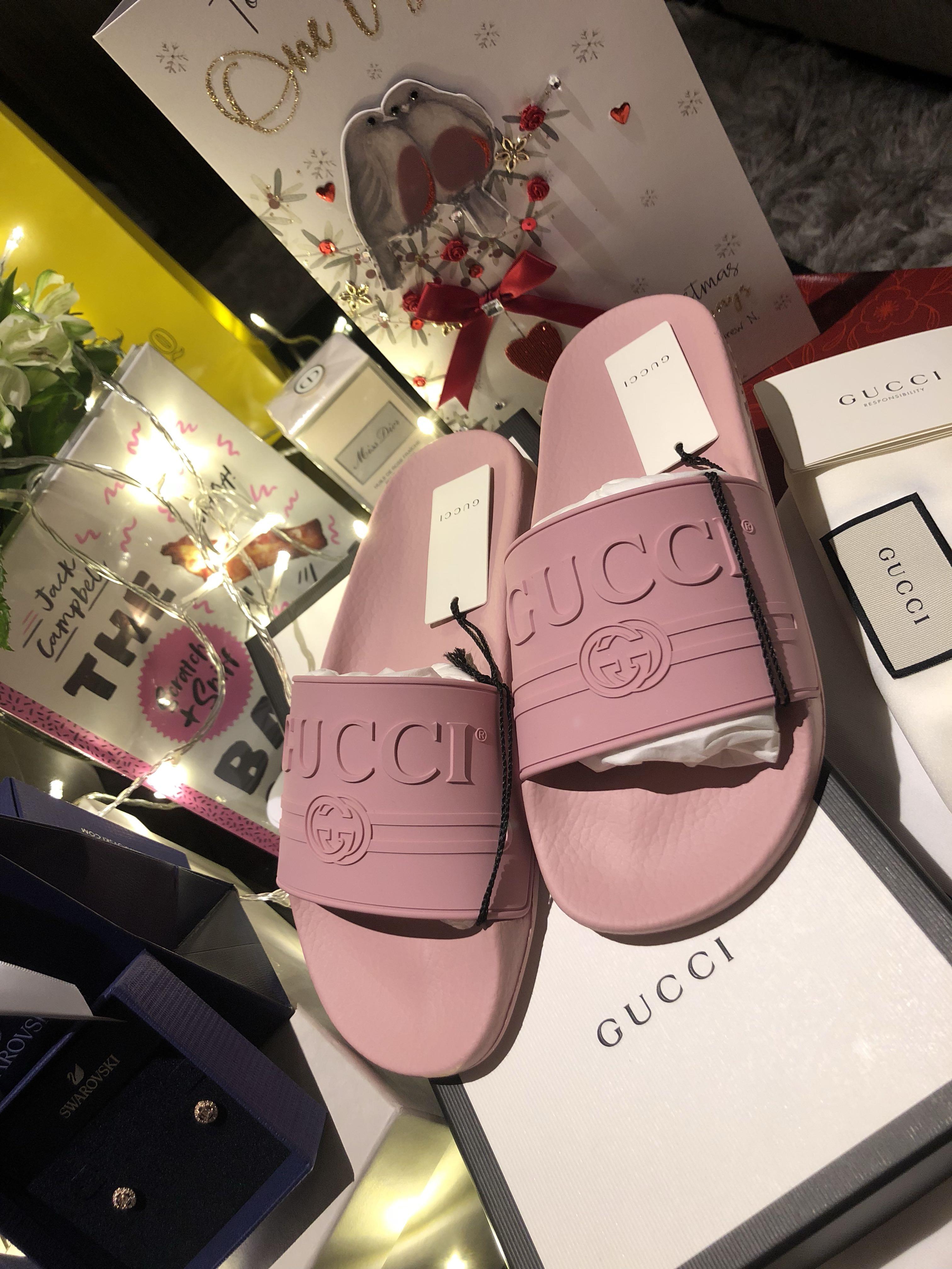 light pink gucci slides