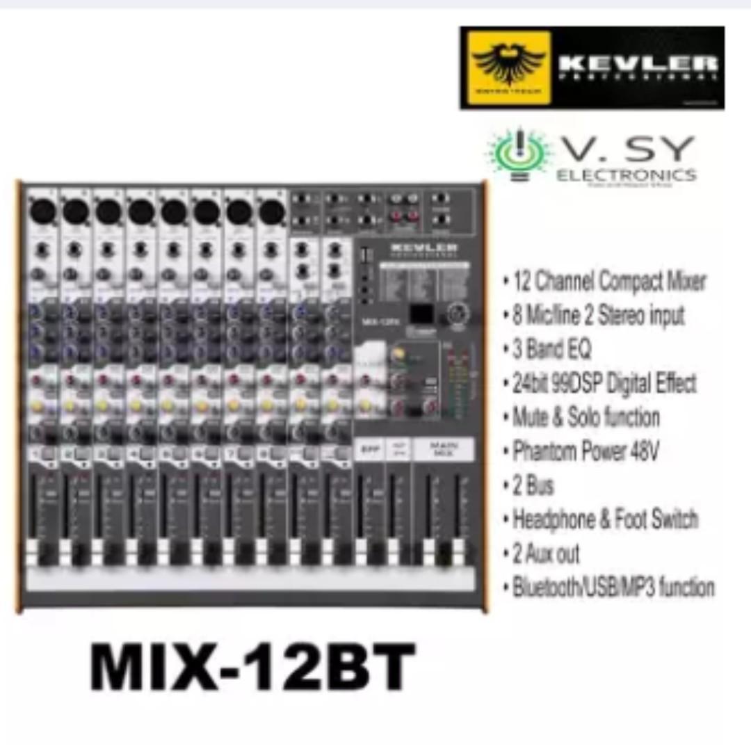Kevler MIX-12BT Professional Mixer with 12 Channel 8 Mic / Line 2 Aux