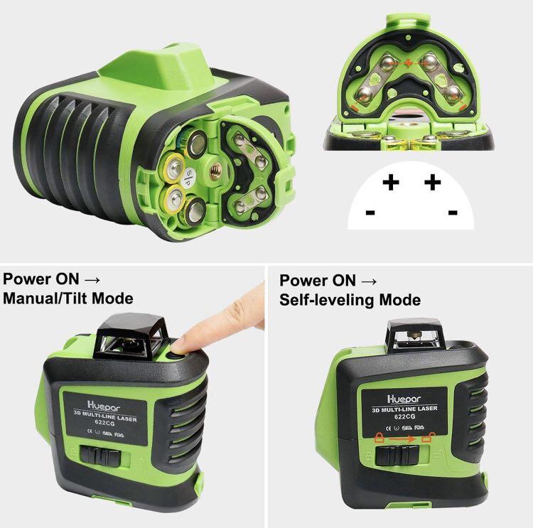 Laser Level Cross Line Laser with Plumb Dot Huepar 622CG Green