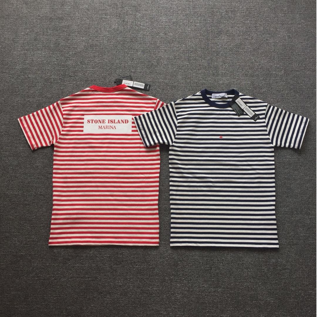 Stone Island Marina Striped Tee Red Navy Blue Men s Fashion