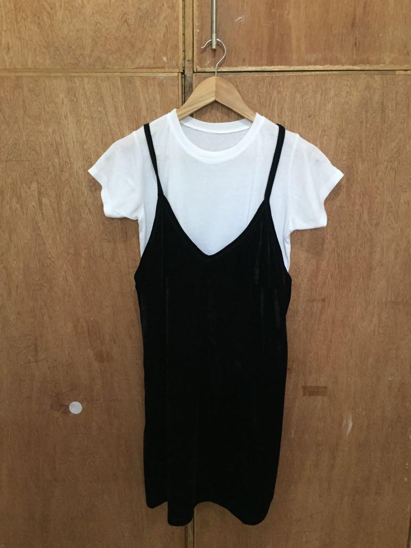 Spaghetti strap dress with white clearance shirt