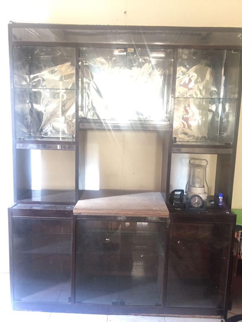 Wood Display Cabinet With Glass Shelves Cover Home Furniture Furniture Fixtures Shelves Drawers On Carousell