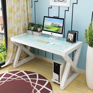 Cole Computer Study Office Table Tempered Glass Top Desk Furniture