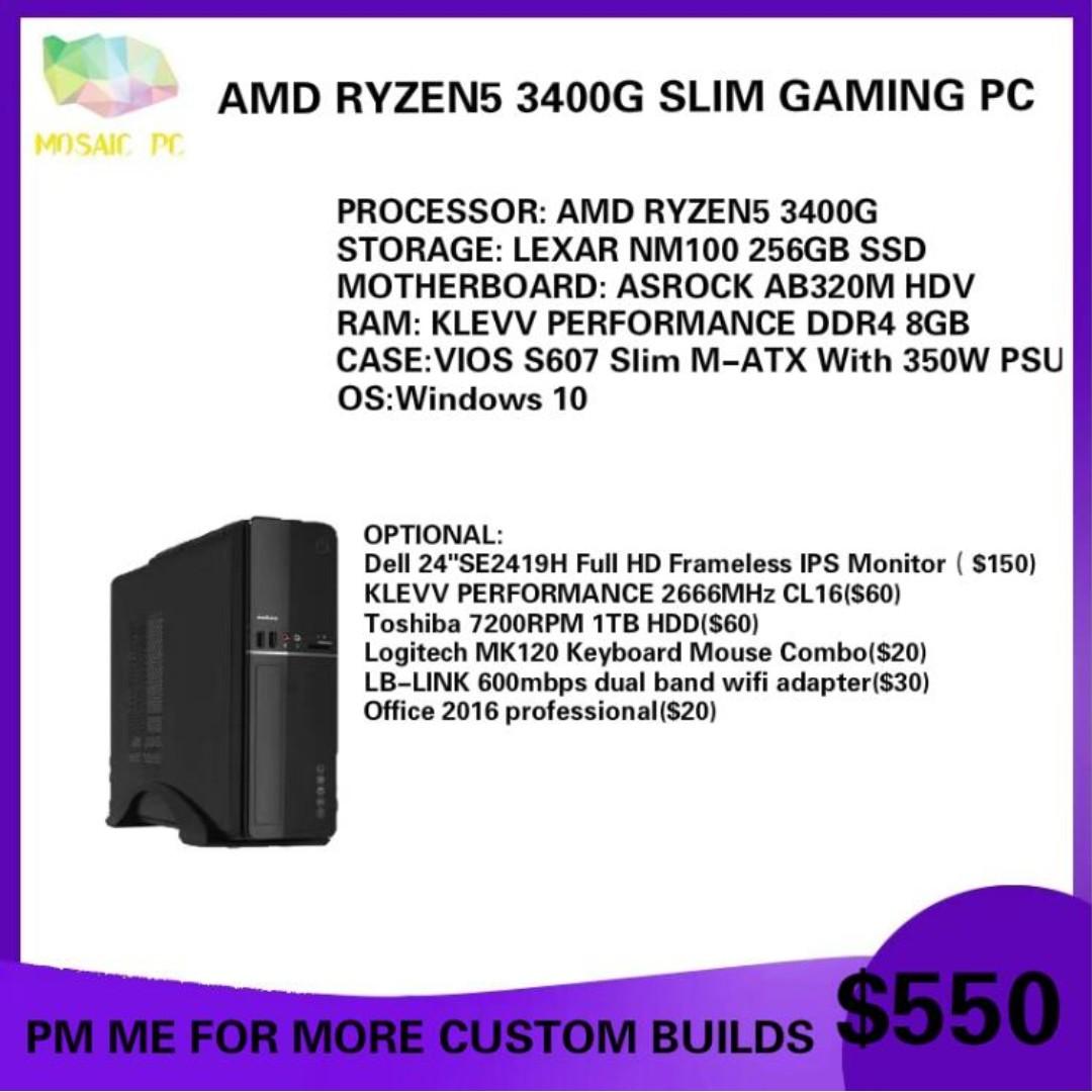 Amd Ryzen 5 3400g Gaming Slim Desktop Pc Build To Order Electronics Computers Desktops On Carousell