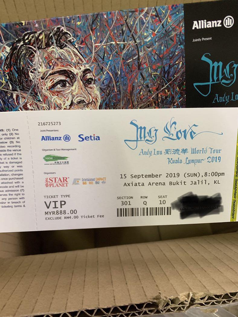 Andy Lau Vip Tickets My Love World Tour Concert 2019 Sunday Tickets Vouchers Event Tickets On Carousell