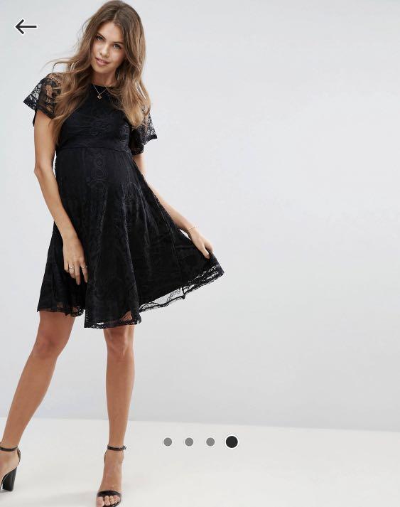 asos maternity black lace dress ASOS DESIGN Maternity textured tiered midi dress with lace insert and open back in print