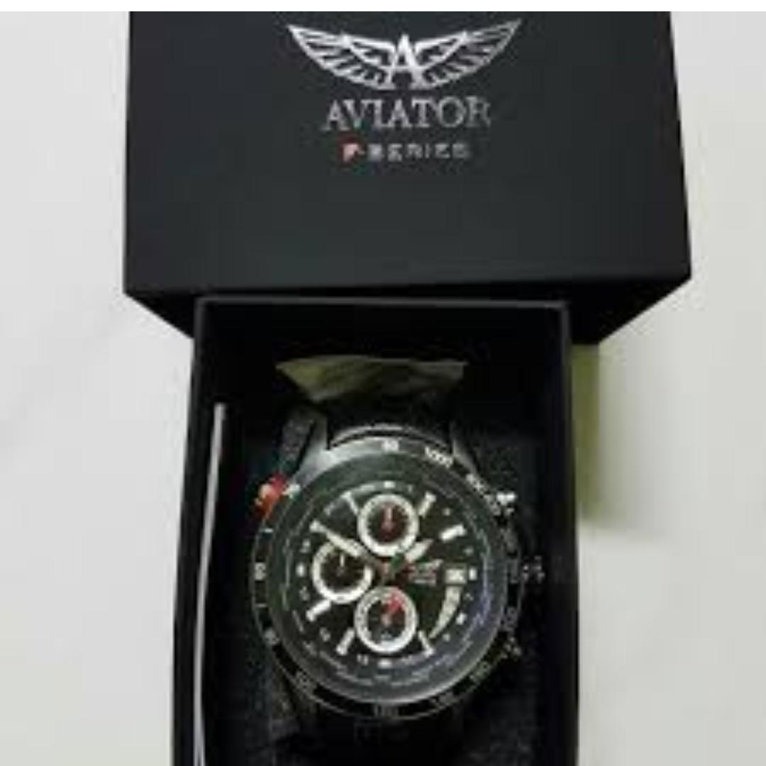 AVIATOR AVW8974G76 Men s Pilot Aviation Chronograph Quartz Watch Black Leather Strap Analog Wristwatch