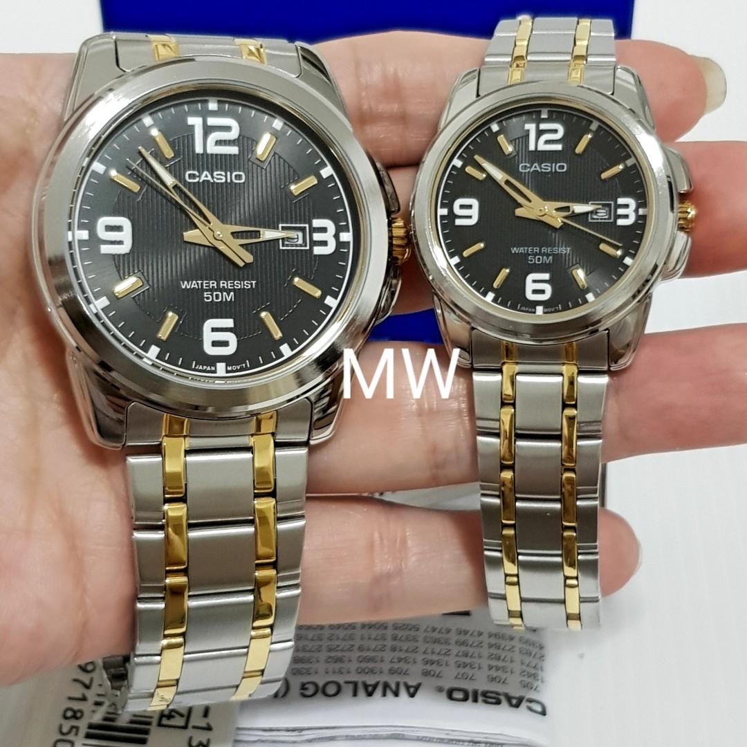 CASIO DATE ANALOG TWO TONE DRESS COUPLE LOVER PAIR WATCH MTP LTP