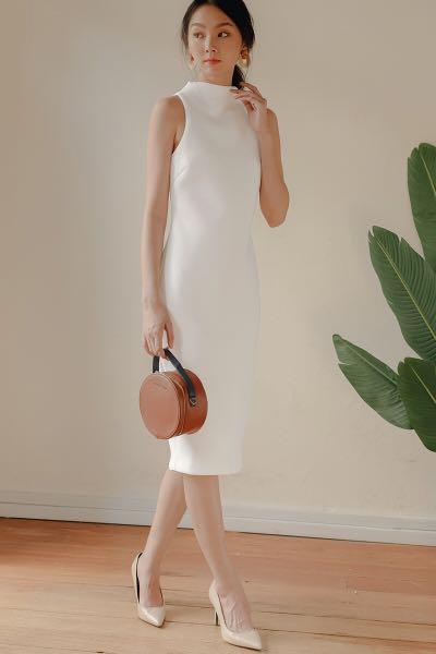 white sheath midi dress