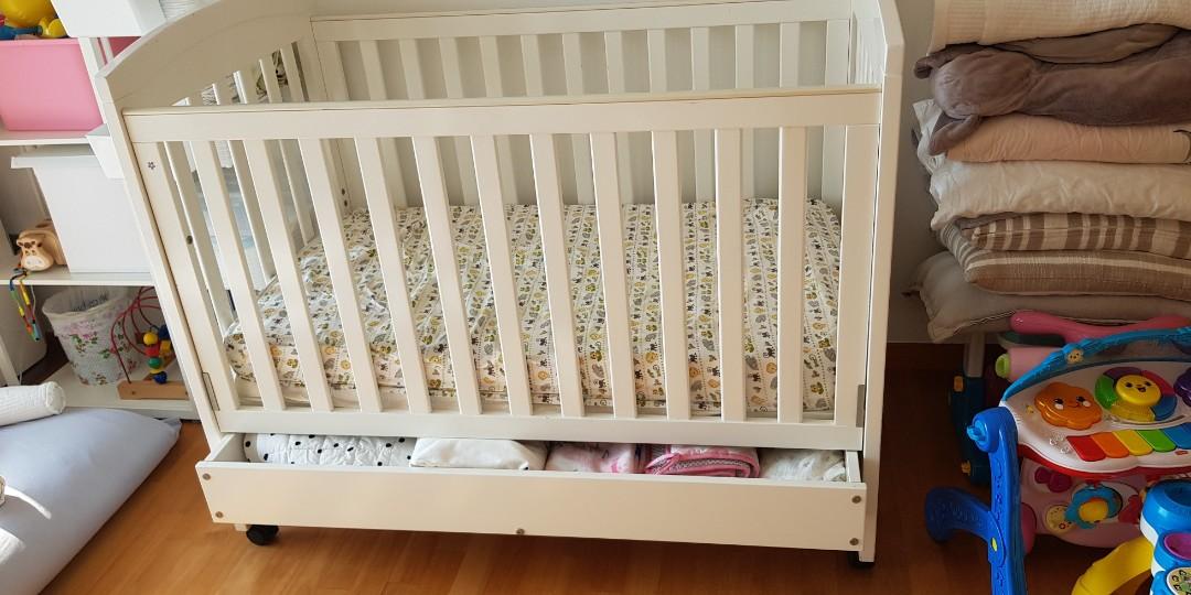 Grotime Classic White Cot with Drawer, Babies & Kids, Baby Nursery