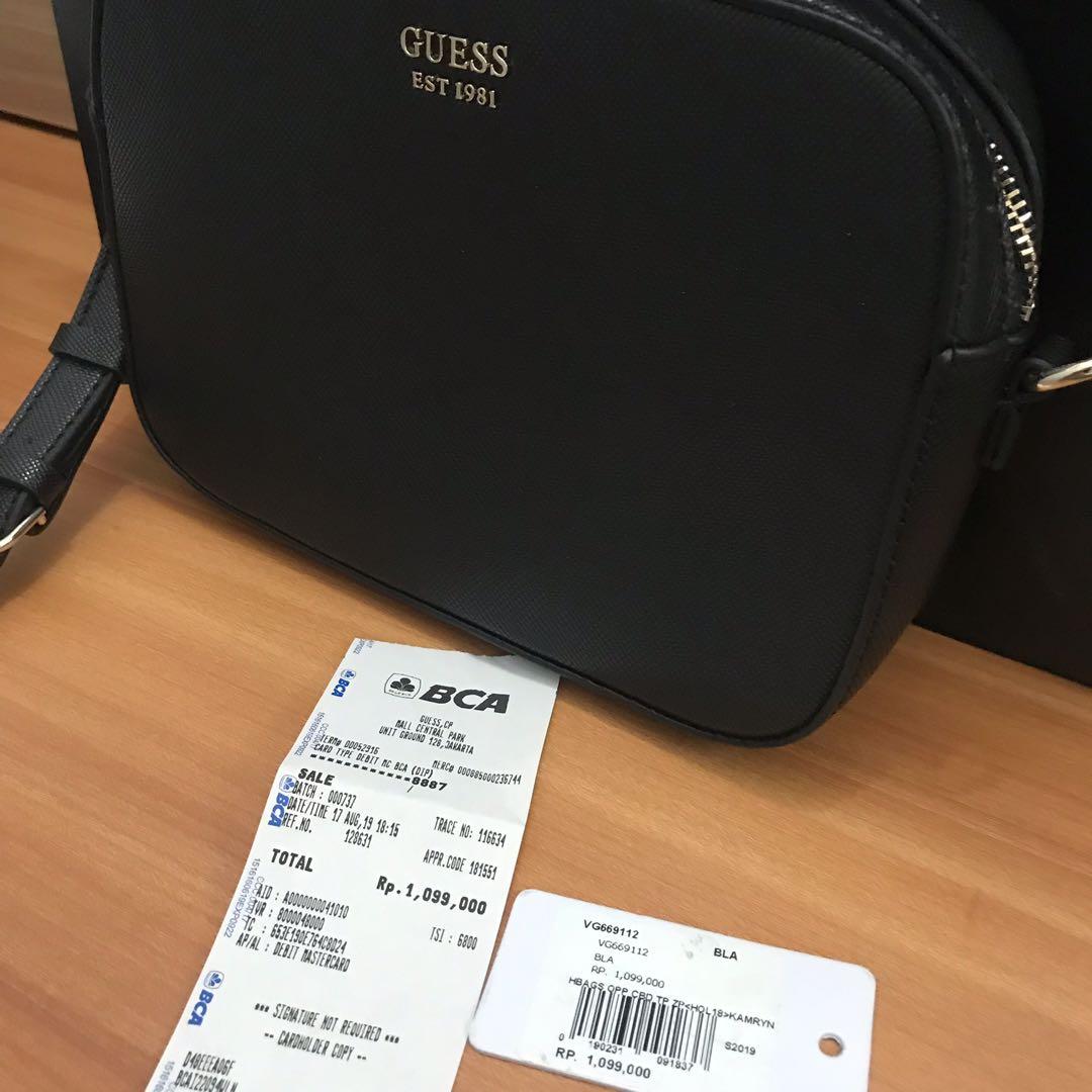 Guess black kamryn top zip crossbody bag authentic, Fesyen Wanita, Tas