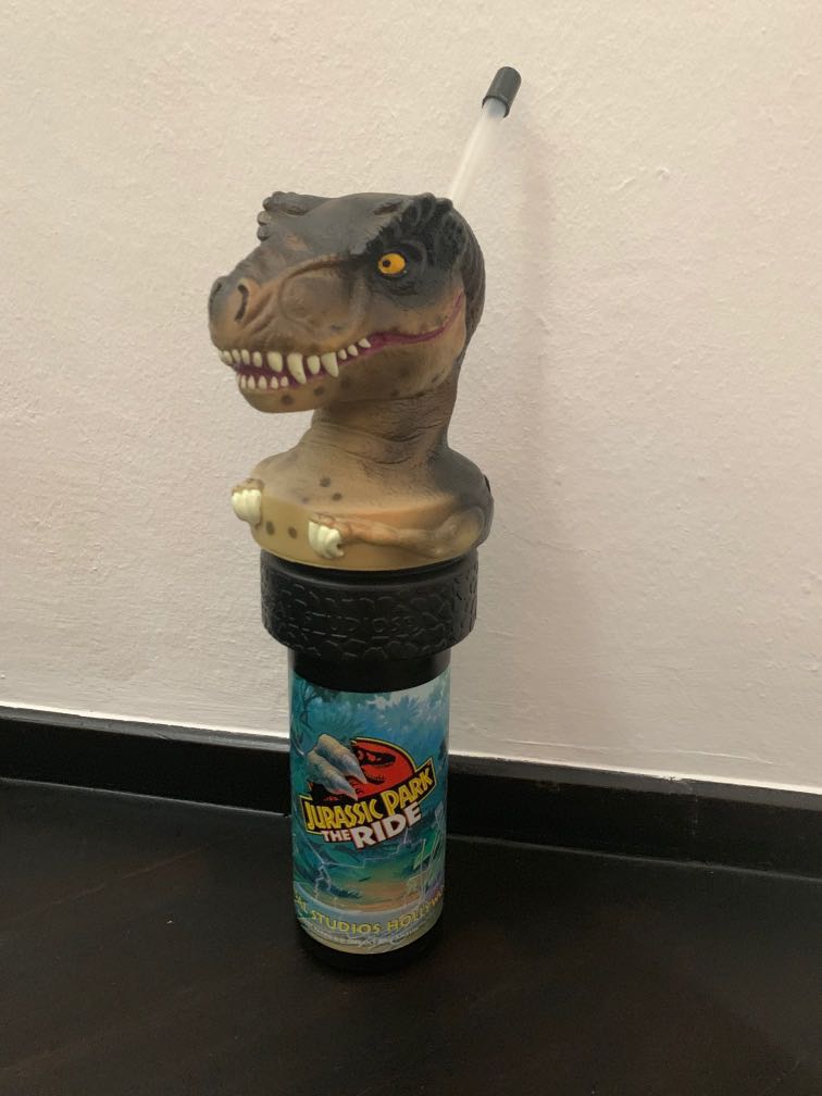 Jurassic Park T. rex dinosaur universal studio water bottle container figurine head, Hobbies