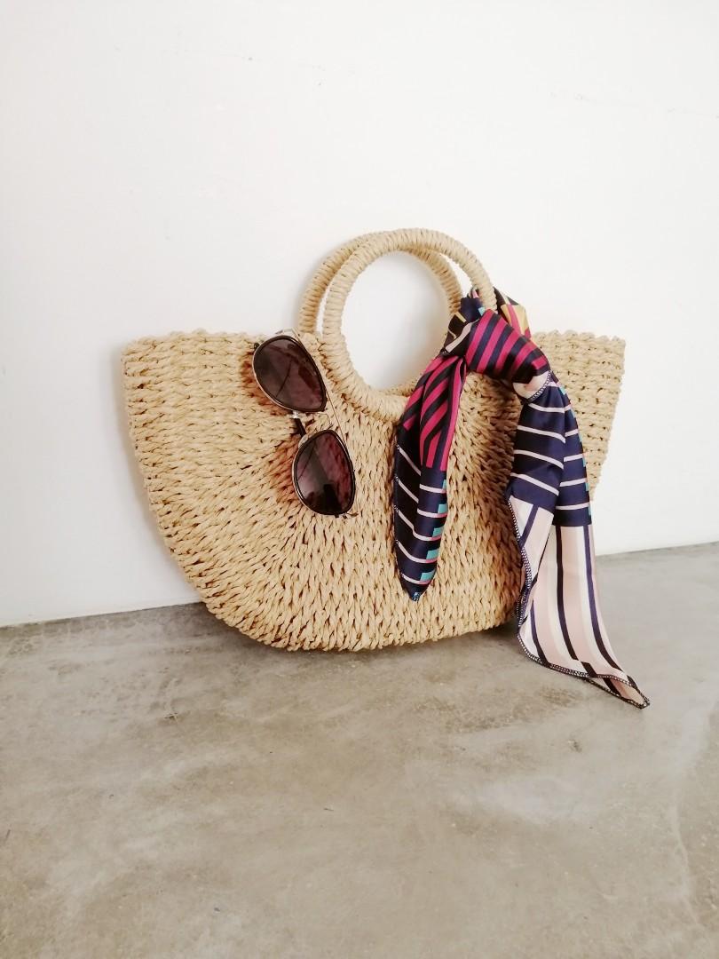Straw bag with scarf store