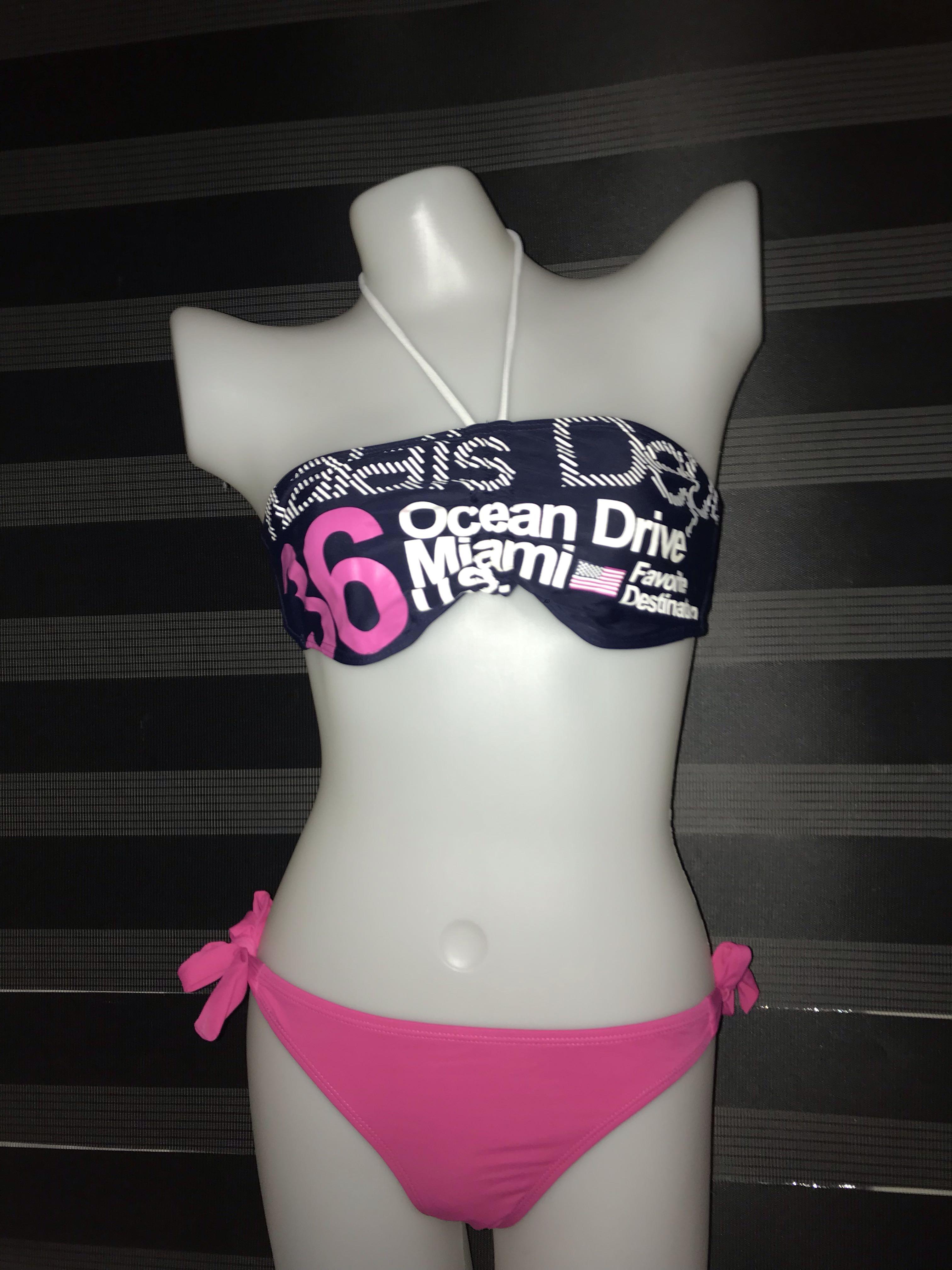 navy blue and pink bikini set (Category: Bikinis & Swimsuits) located in Las Pinas. Submitted by surfturfph (Listing ID 246219306, Image 1). Description: printed navy blue bikini swimwear swimsuit top and plain pink bikini swimsuit swimwear bottom 🤩 BNWOT ✨ Fits XS-S frame!!!.