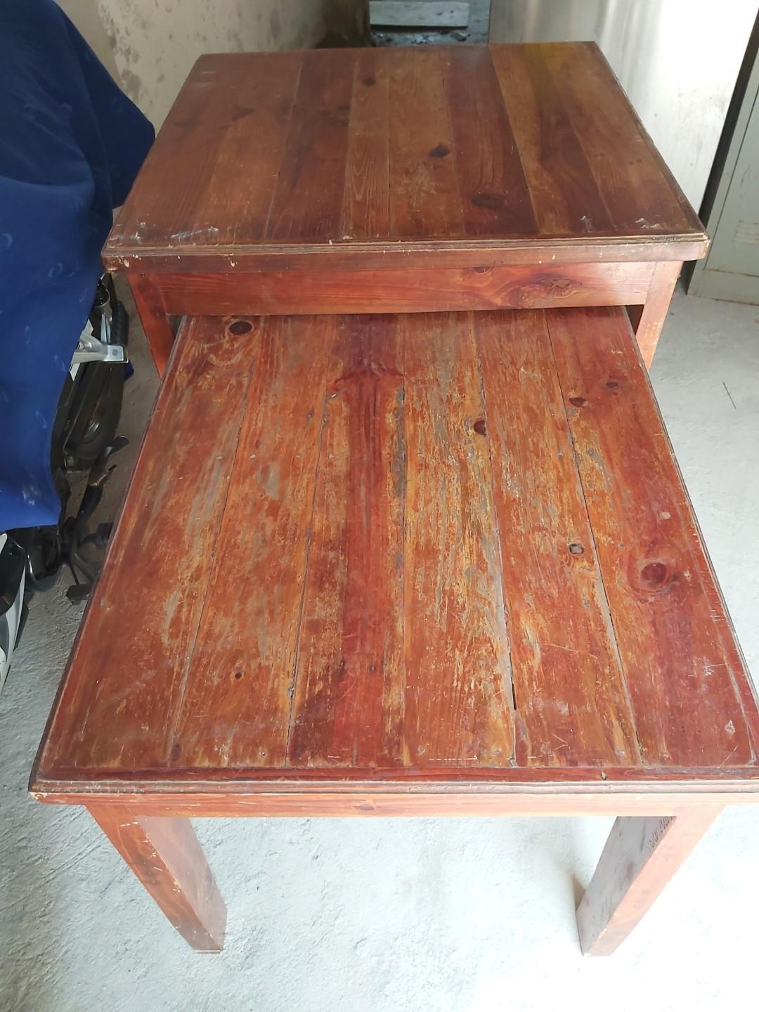 Big Nesting table dining table sell per set, 2 sets available (Category: Tables & Sets) located in Paranaque City. Submitted by myunogeneral.merchandise (Listing ID 246278963, Image 2). Description: Safe to use than expandable or fording table.Made of wood table 1, h.30, w.30, L.30... table 2 h.26, w.24, L.30 inches. 09224734222. . Makati pick up near rockwell..