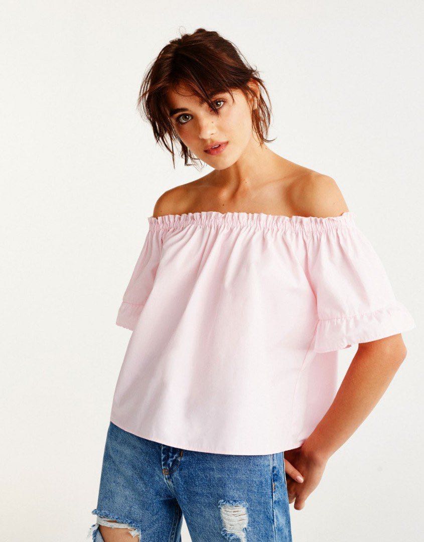 Pink Rib Off Shoulder Top