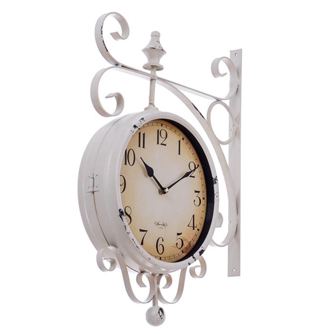 Retro Sidemount Wall Clock White Metal Vintage Retro, Furniture