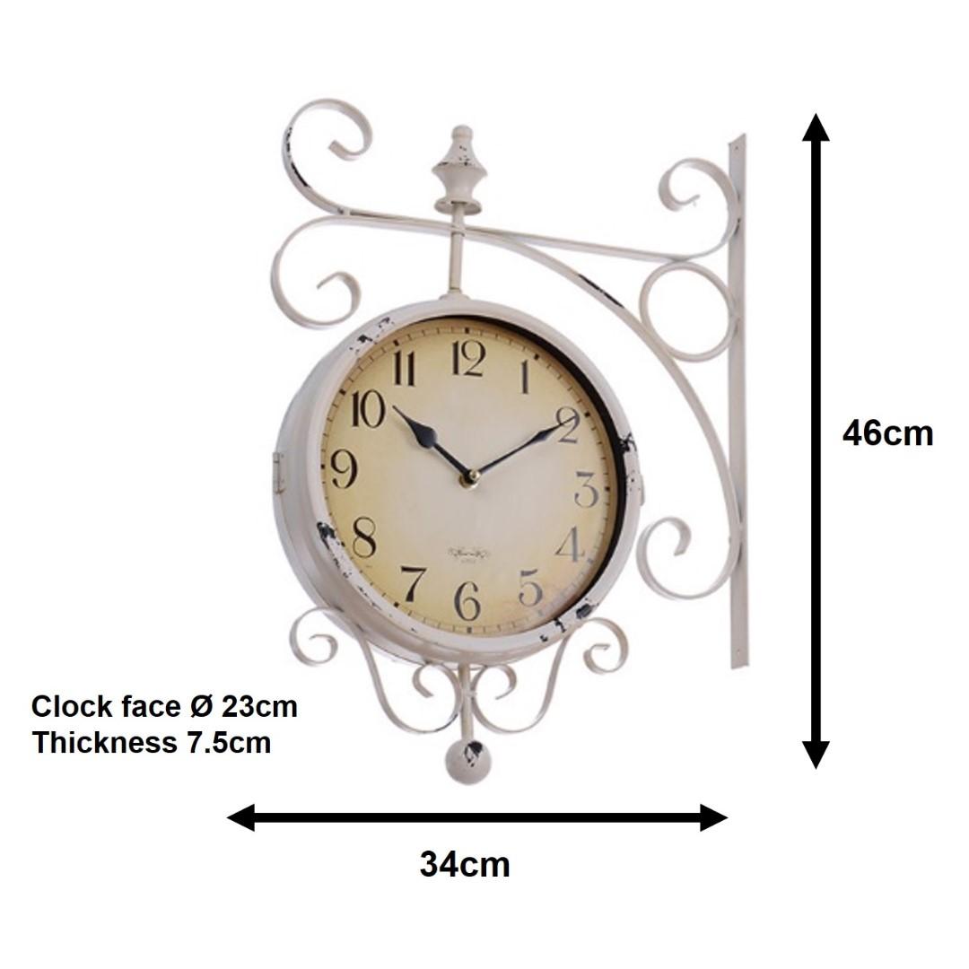 Retro Sidemount Wall Clock White Metal Vintage Retro, Furniture