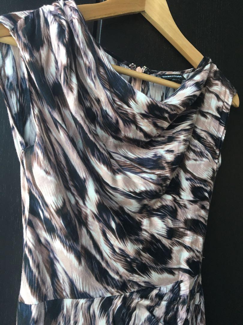 warehouse cowl back satin animal dress