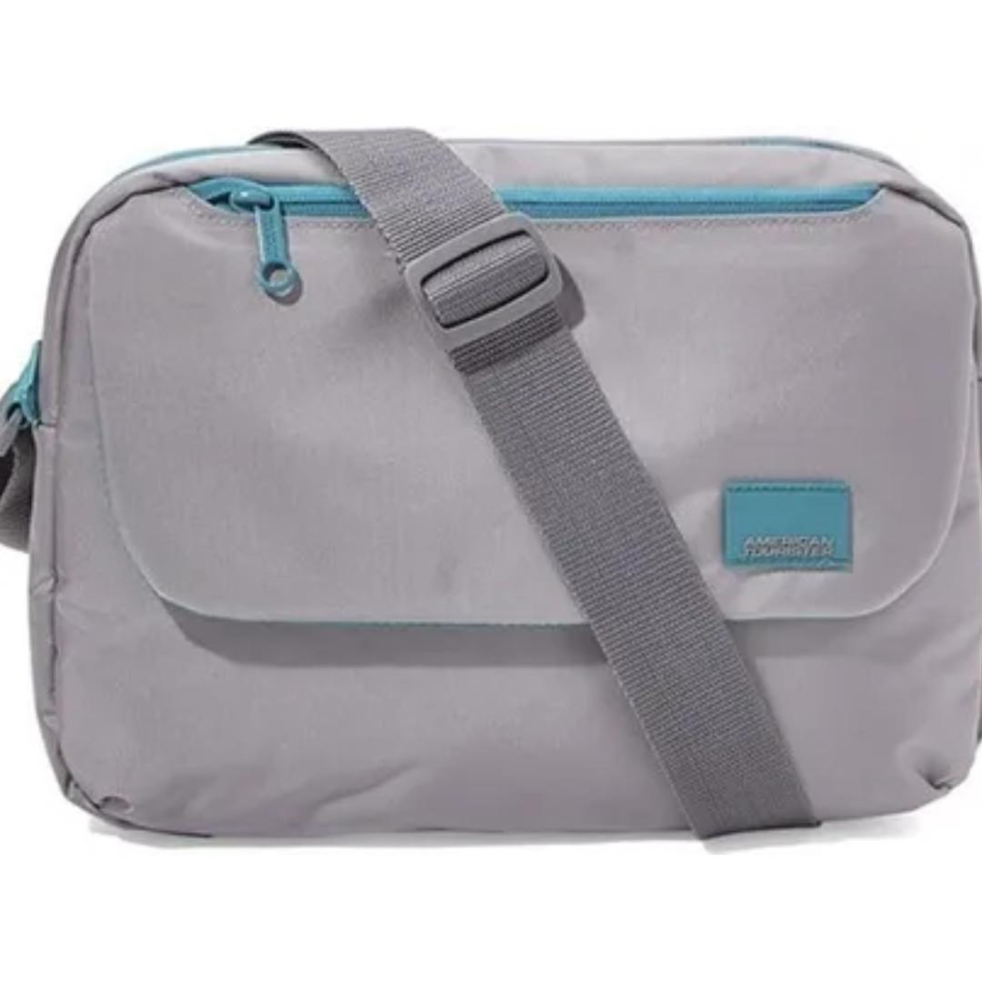 American Tourister Huemix Shoulder Tablet Bag Grey Turquoise Men S Fashion Bags Wallets Sling Bags On Carousell