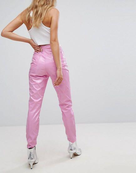 Pink Vinyl Leather Trousers Pants 