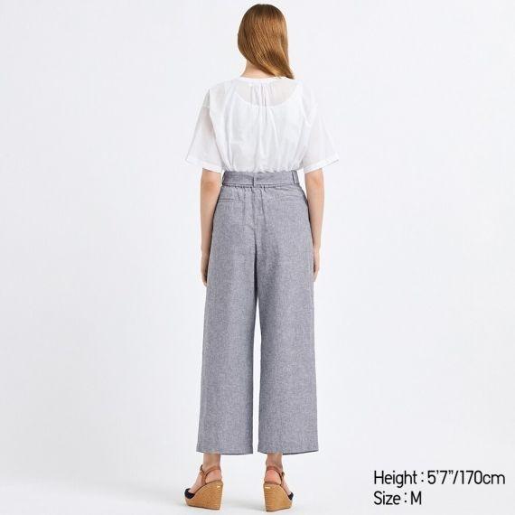BNWT UNIQLO Belted Linen Cotton Wide Straight Pants size small size s
