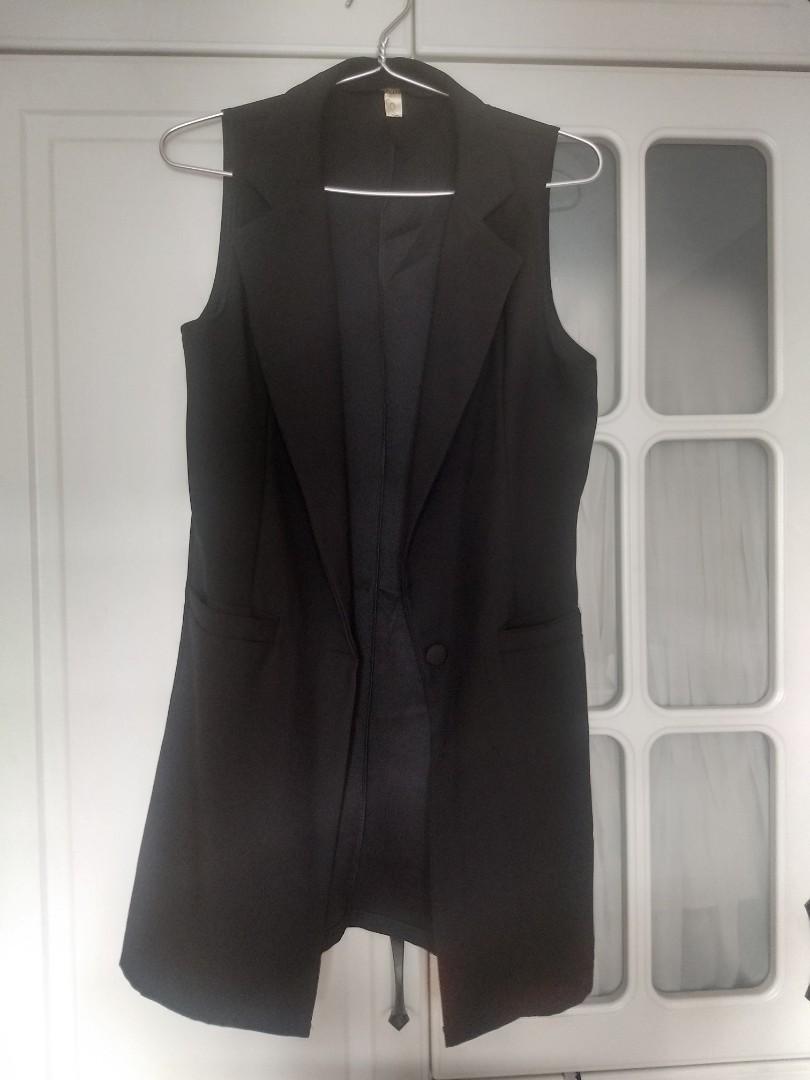 Chic Long Black Vest Waistcoat Gilet Sleeveless Jacket Outerwear Coat Women s Fashion Tops Other Tops on Carousell