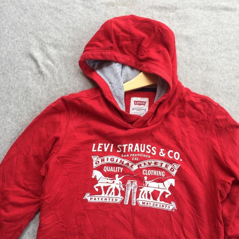 LEVI STRAUSS CO OR PULL OVER HOODIE RED GREY CLASSIC