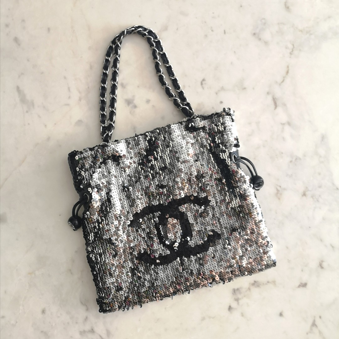 Ltd Edition Chanel Summer Nights Sequin Drawstring Small Tote Bag