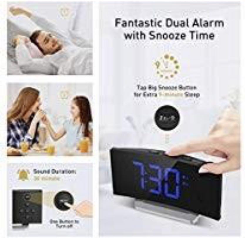 (M28) MPOW HM127B 5" Curve USB Projection Alarm Clock with Radio, Audio